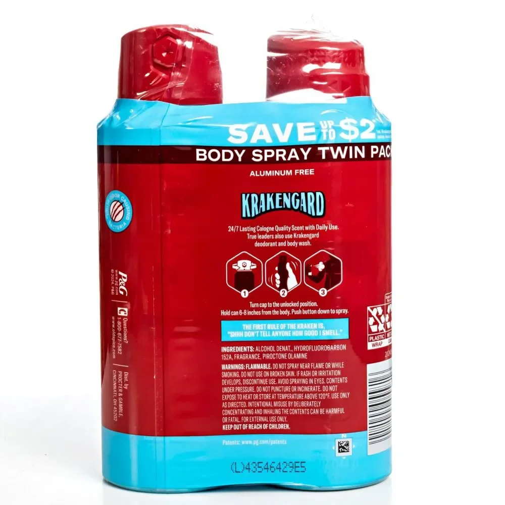 Old Spice Aluminum Free Body Spray for Men Krakengard - Pack of 2, 5.1 oz Each